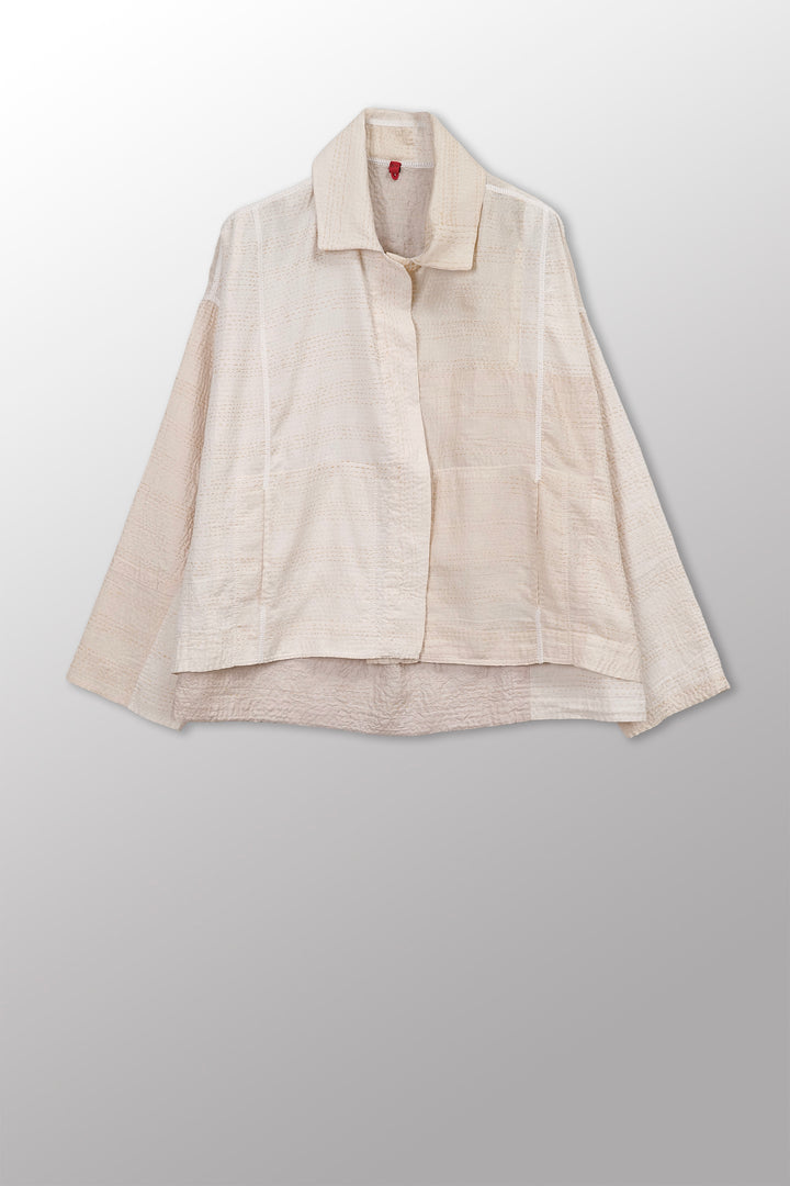 Jaipur White Kantha Cropped Shirt Jkt