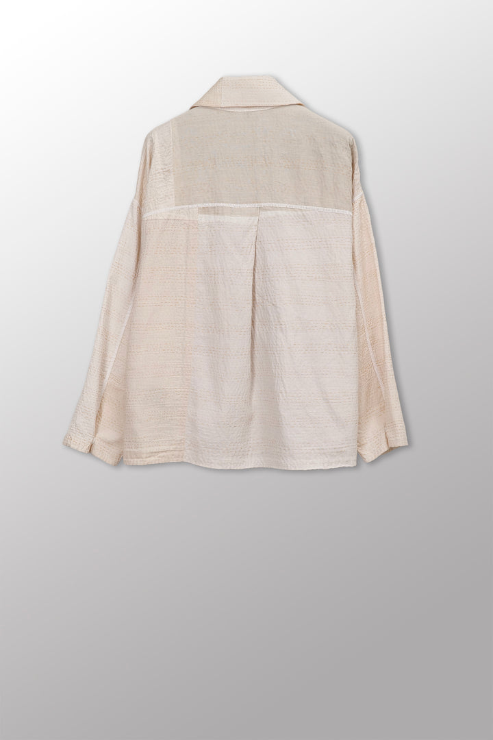 Jaipur White Kantha Cropped Shirt Jkt
