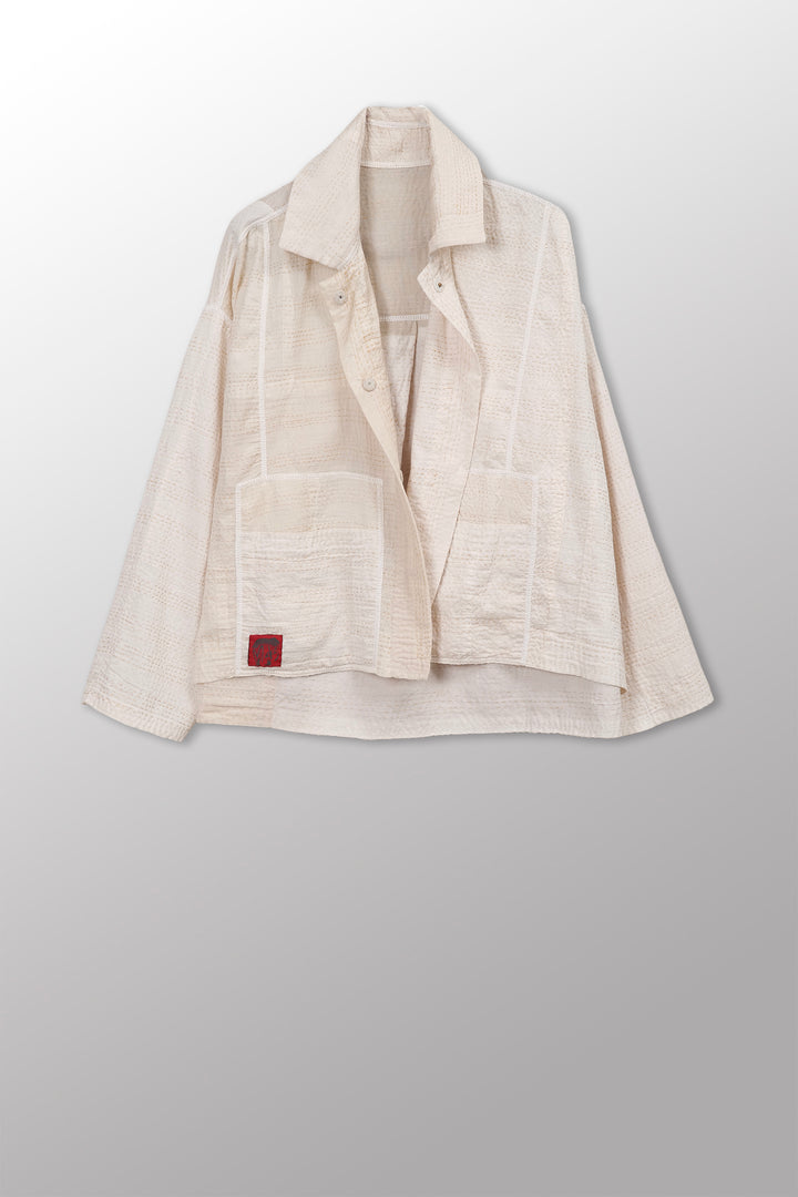 Jaipur White Kantha Cropped Shirt Jkt