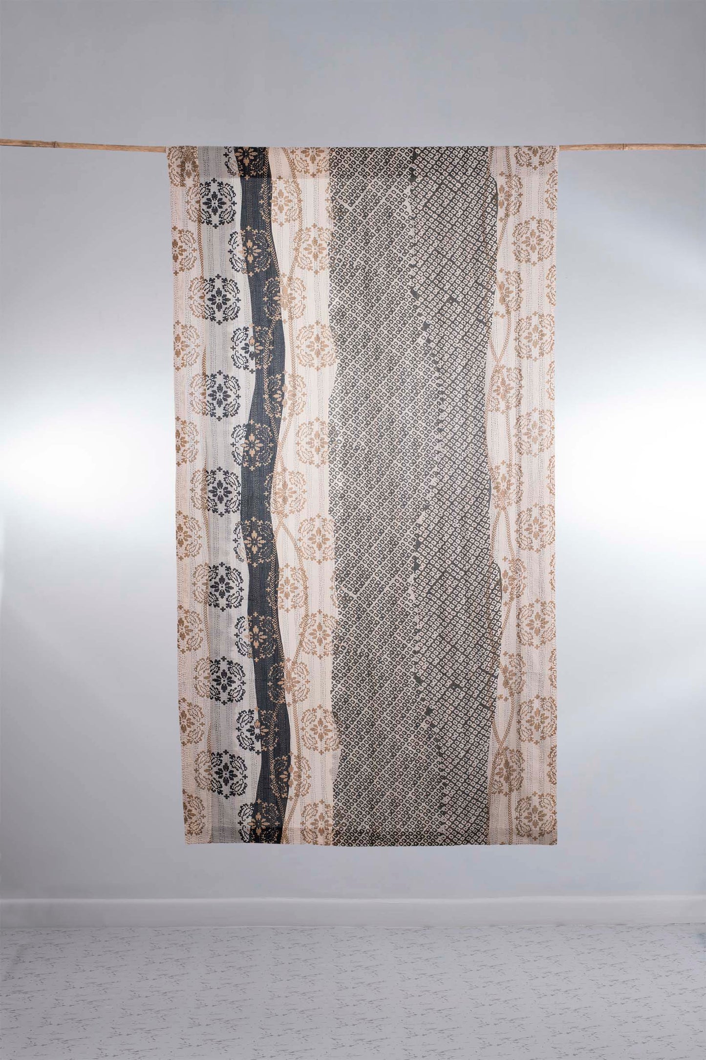 Ombre Kimono Backing  with Vintage Kantha Curtain