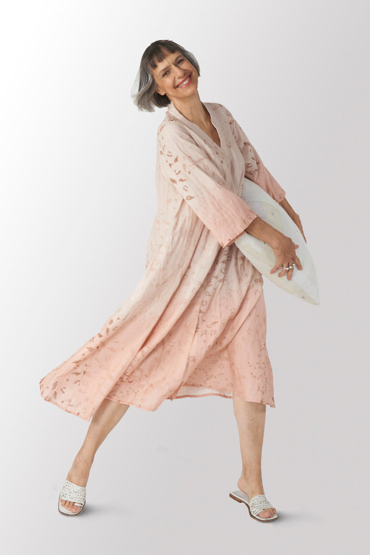 Lounge Wear Throw Kantha V- Neck Flare Sleeve  Dress