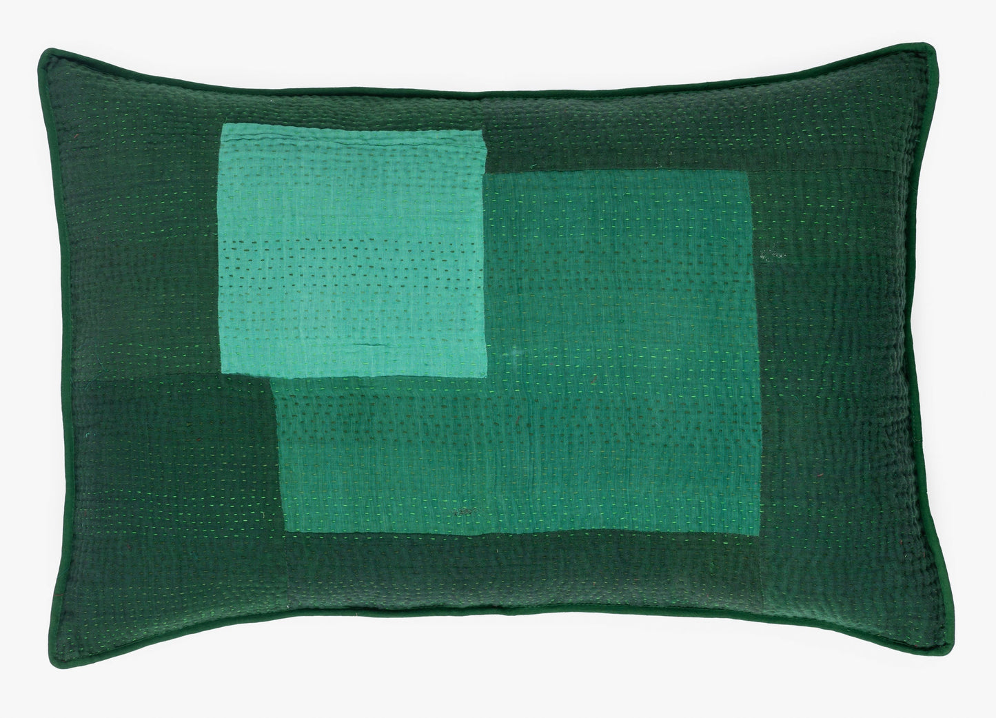 Landscape Fray Path vintage Kantha Pillow - Green