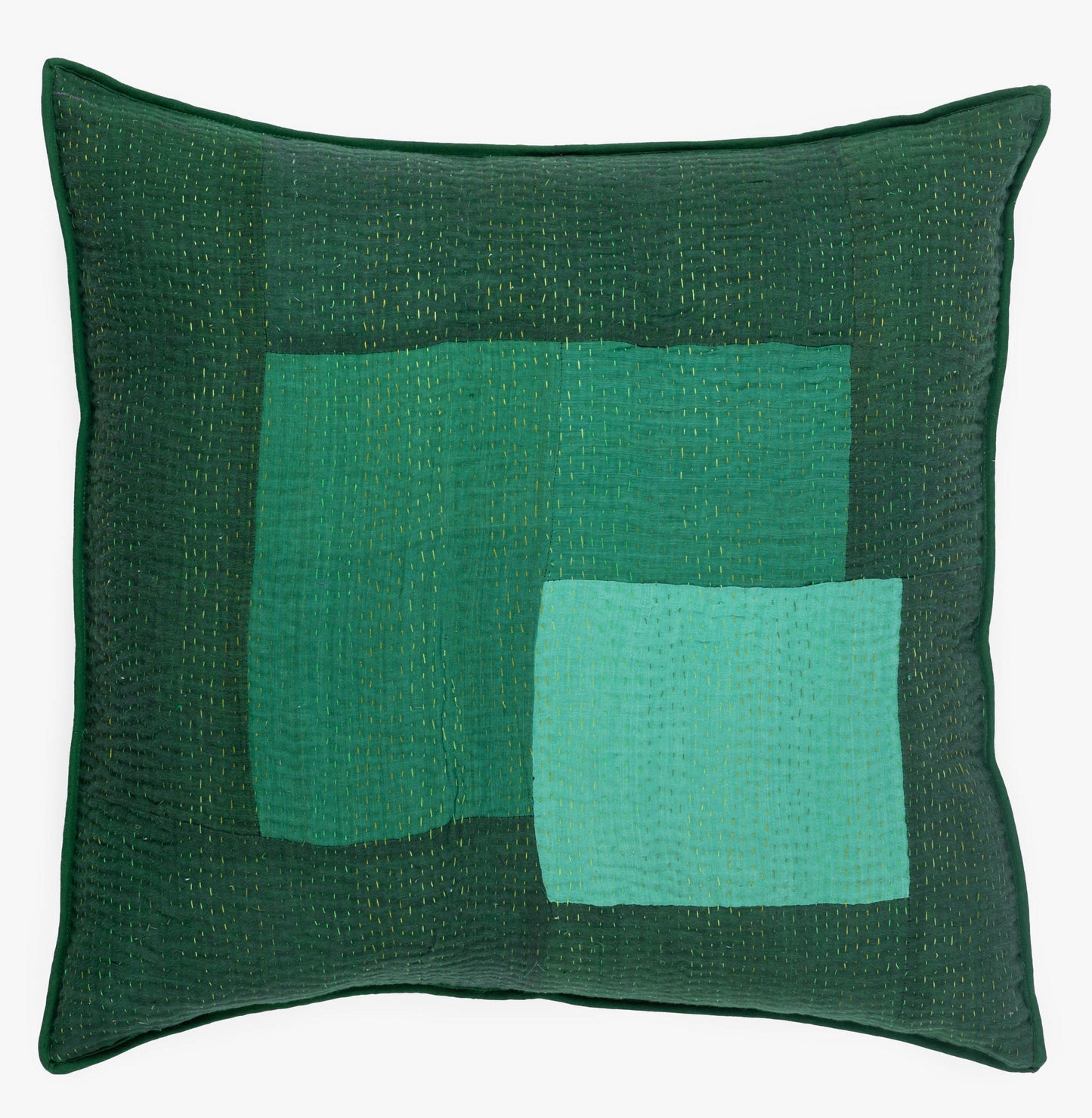 Landscape Fray Path vintage Kantha Pillow - Green