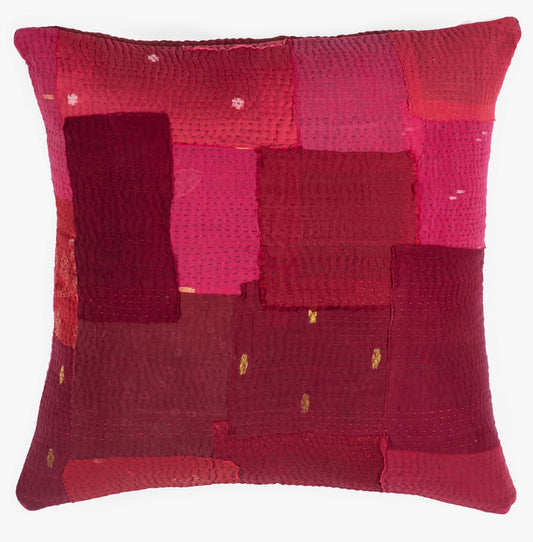 Landscape Fray Patch vintage Kantha Pillow - Red