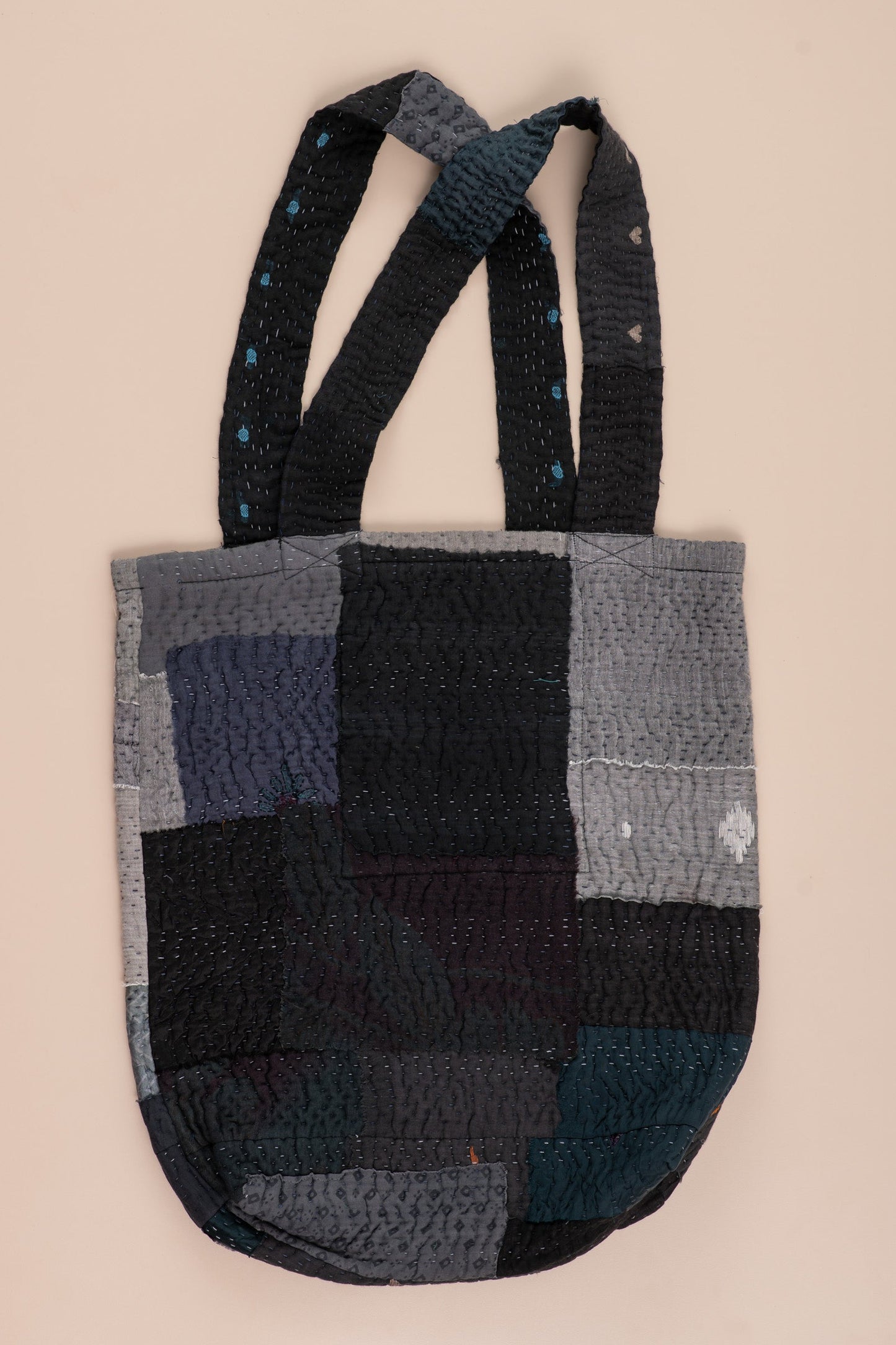 Mosaic Fray Handmade vintage Kantha Tote Bag- Black