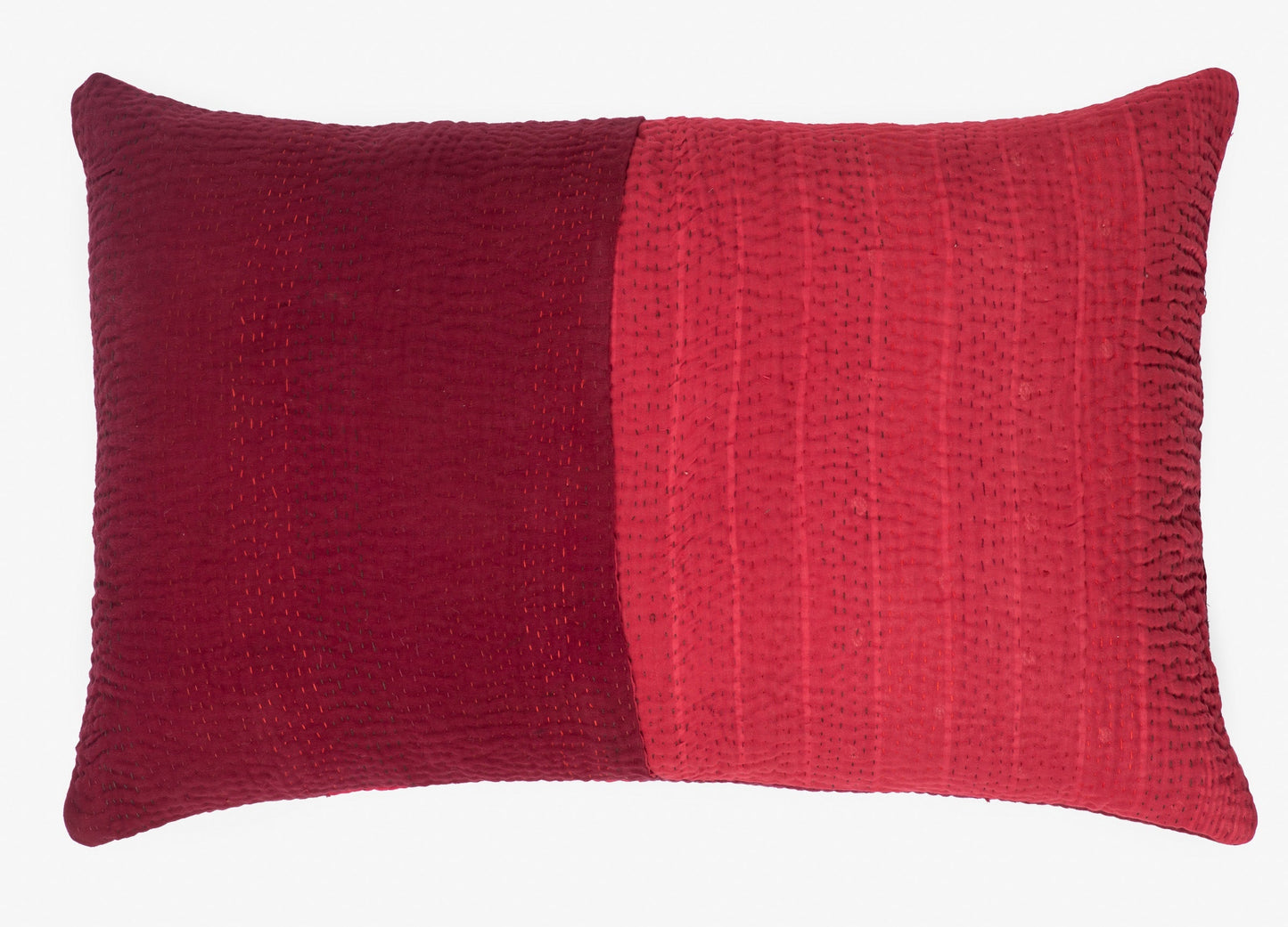 Landscape Fray Patch vintage Kantha Pillow - Red