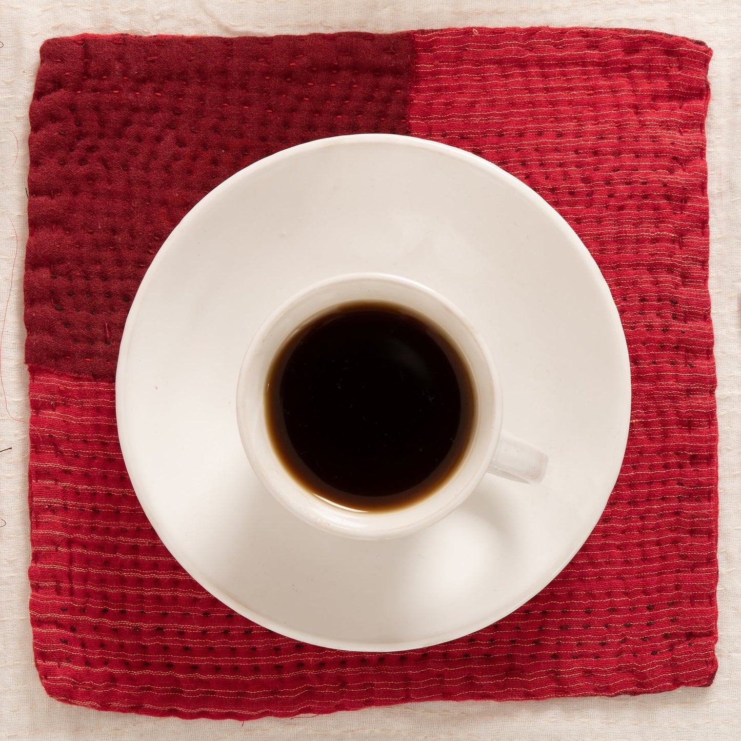 Landscape Handmade Kantha Coaster - Red (Set of 2)