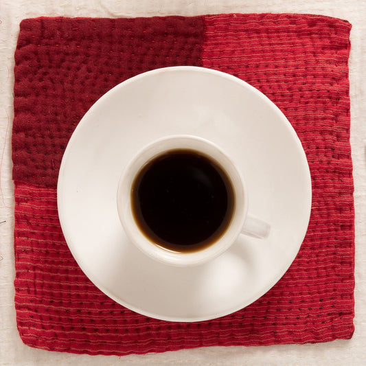 Landscape Handmade Kantha Coaster - Red (Set of 2)