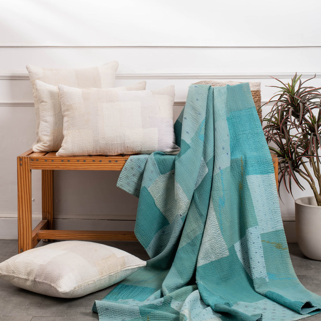 Mosaic Fray Patch Kantha throw corn flower