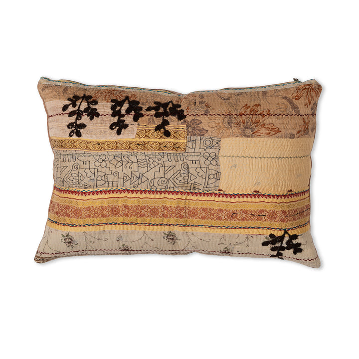 Vintage Kantha Pillow With Velvat Backing