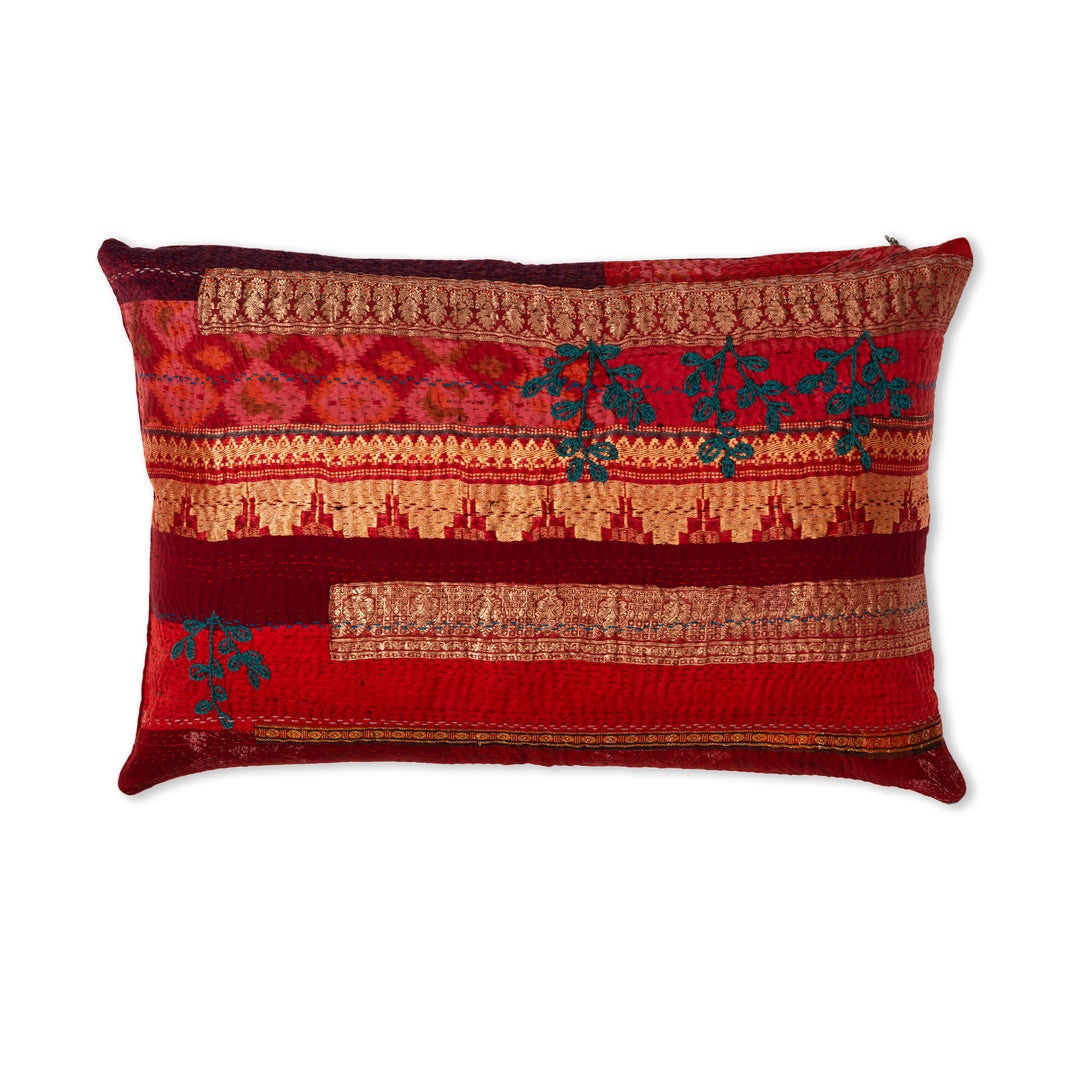 Vintage Kantha Pillow with Velvet Backing