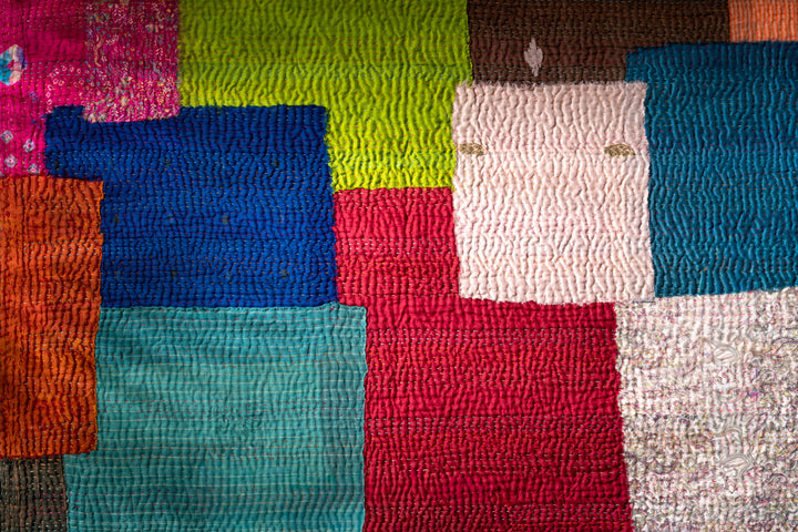 Multi Color Fray Patch Kantha Throw