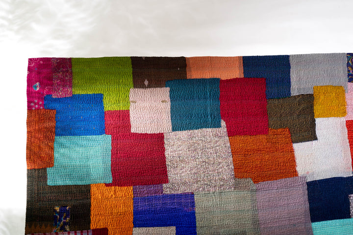 Multi Color Fray Patch Kantha Throw