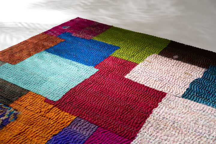 Multi Color Fray Patch Kantha Throw