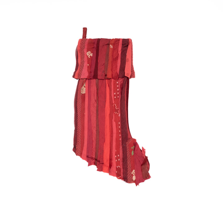 Red Wavy Striped  Kantha Stocking