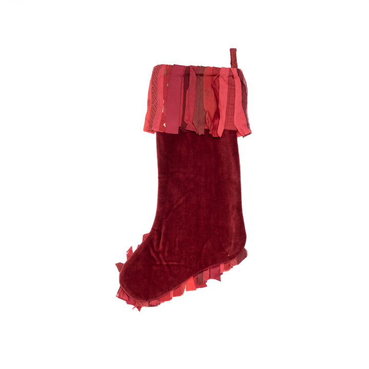 Red Wavy Striped  Kantha Stocking