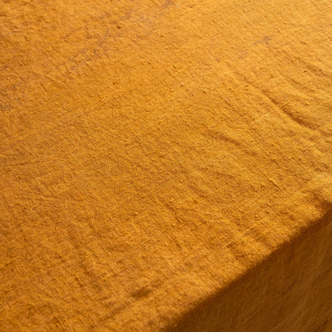 Linen Mud Dye Handmade Kantha Umber Table Cover