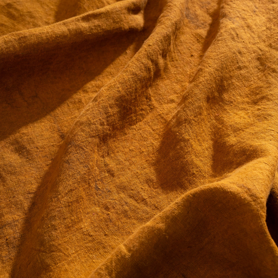 Linen Mud Dye Handmade Kantha Umber Table Cover