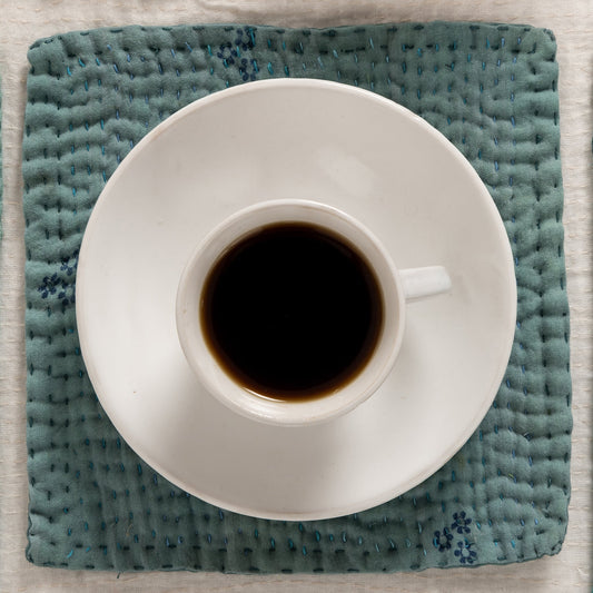 Mosaic Fray Handmade vintage Kantha Coaster - Cornflower (Set of 2)