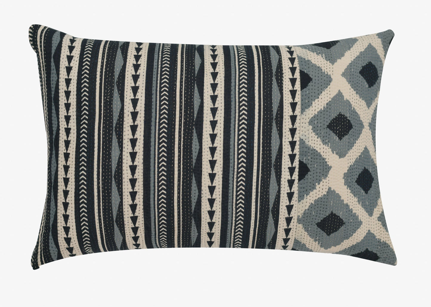 Monotone Ikat Handmade Vintage Kantha Pillow Sham -Monotone Black
