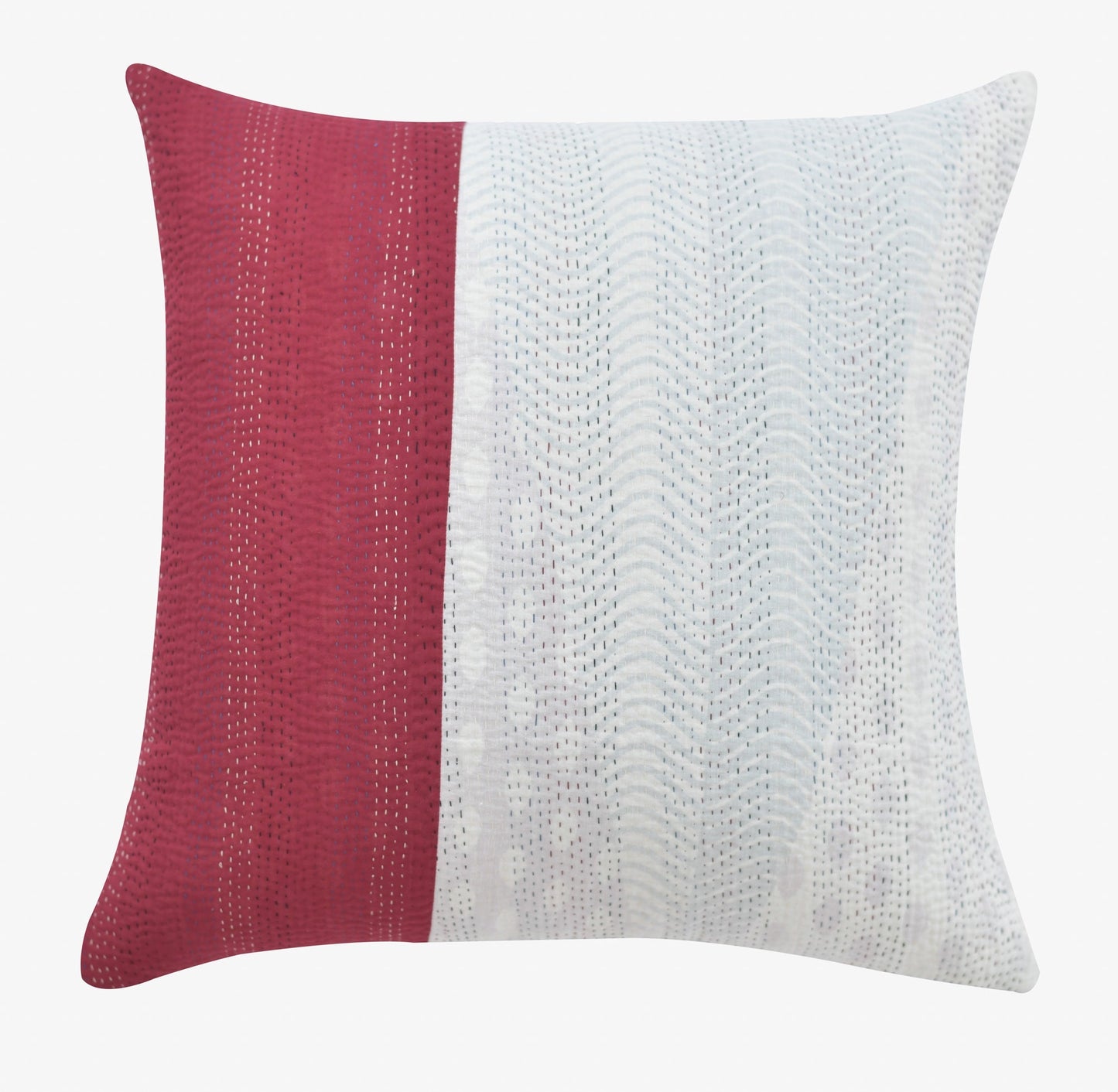 Monotone Ikat Handmade Vintage Kantha Pillow Sham -Monotone Red -