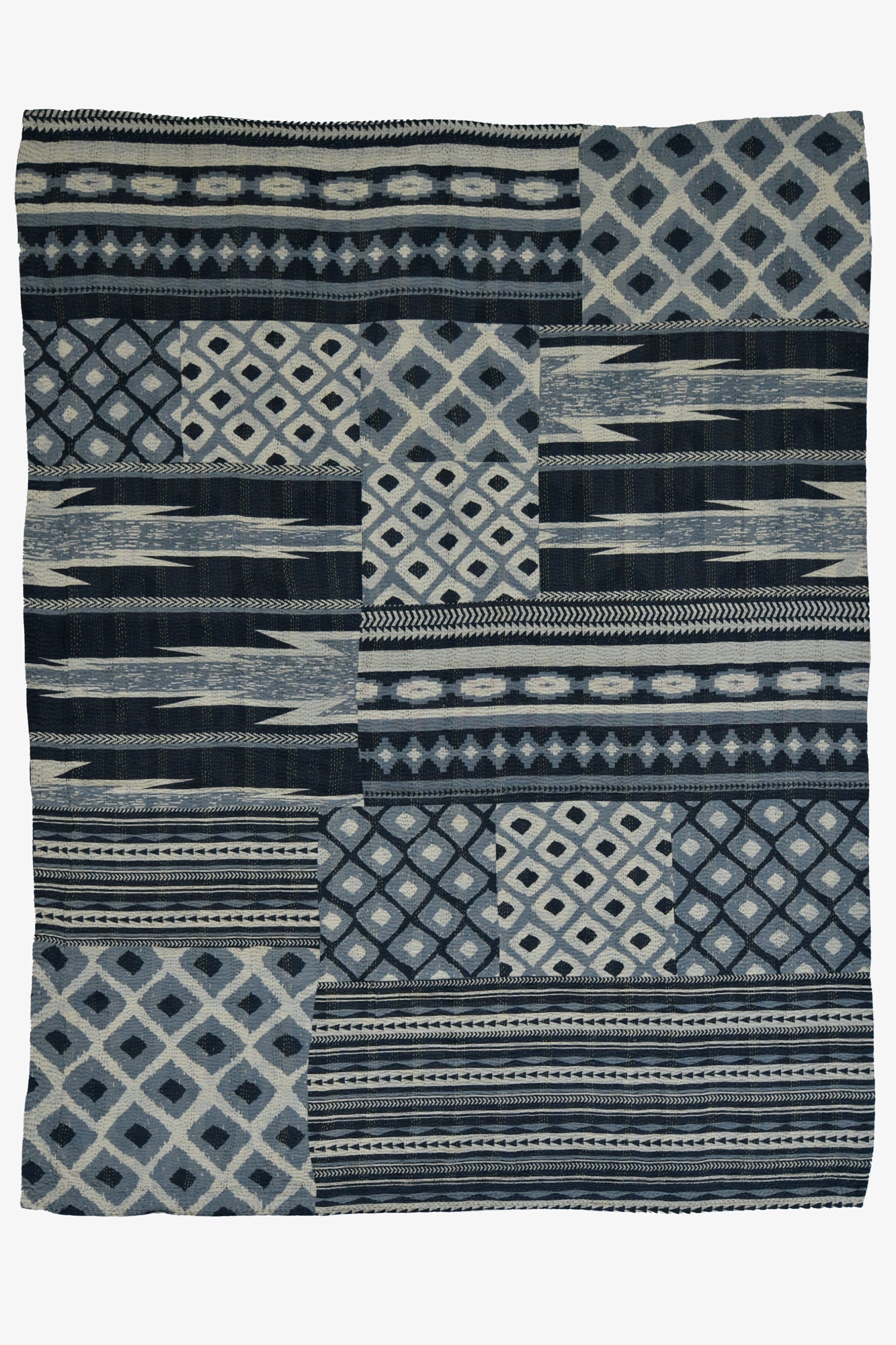 Monotone Ikat Handmade Vintage Kantha Throw - Black