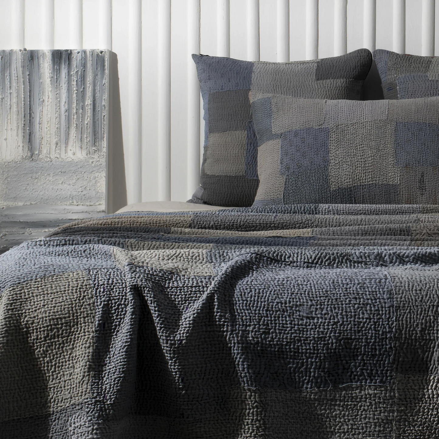 Mosaic Fray Patch Handmade Vintage Kantha Quilt -Hydrangea