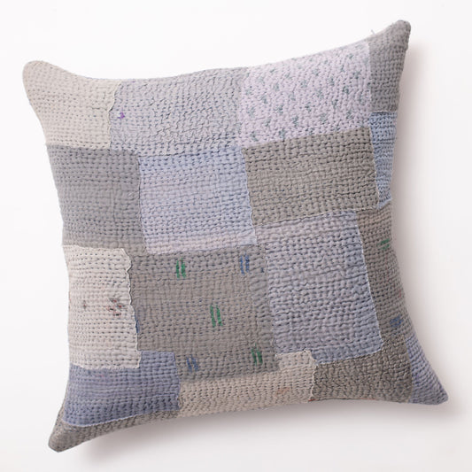 Mosaic Fray Handmade vintage Kantha Pillow - Hydrangea