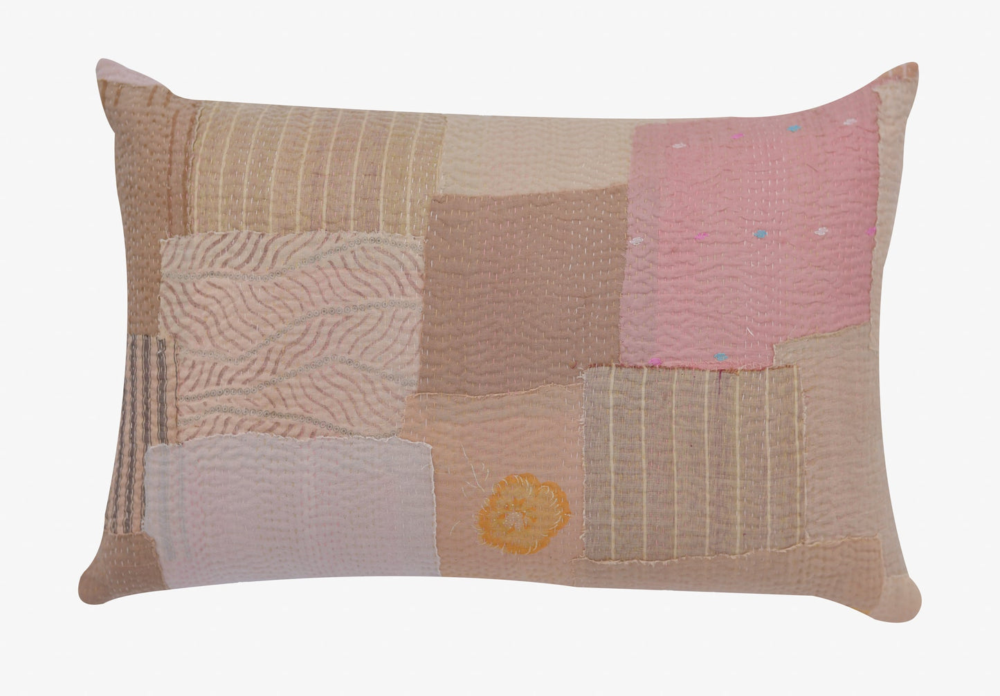 Mosaic Fray Handmade vintage Kantha Pillow - Mushroom