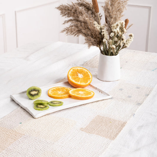 Mosaic Fray Patch vintage Kantha Runner - Cauliflower