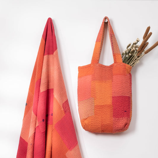 Mosaic Fray Handmade vintage Kantha Tote Bag- Carrots