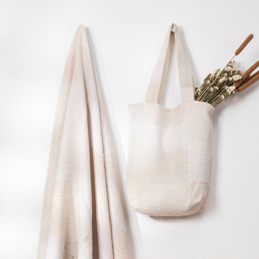 Mosaic Fray Handmade vintage Kantha Tote Bag- Cauliflower