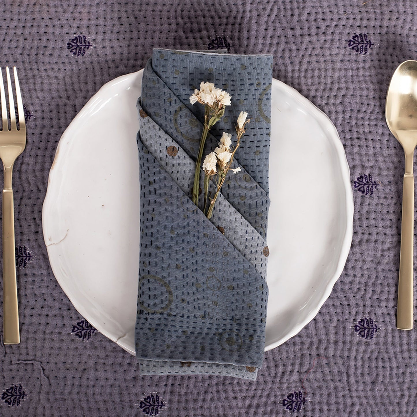 Mosaic Fray Handmade vintage Kantha Napkin - Hydrangea (Set of 2)