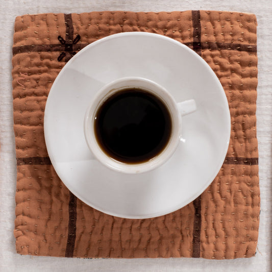 Mosaic Fray Handmade vintage Kantha Coaster - Mushroom (Set of 2)