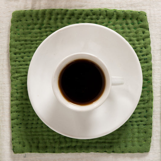 Mosaic Fray Handmade vintage Kantha Coaster - Lime Green (Set of 2)