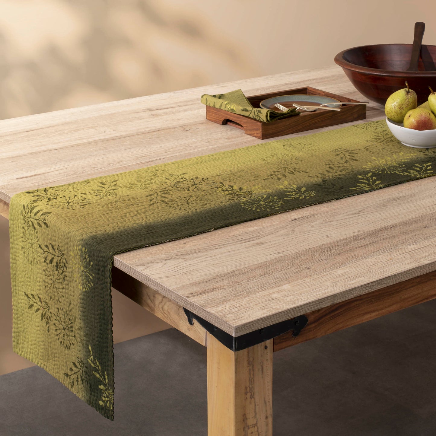 Ombre Patch Kantha Table Runner - Green