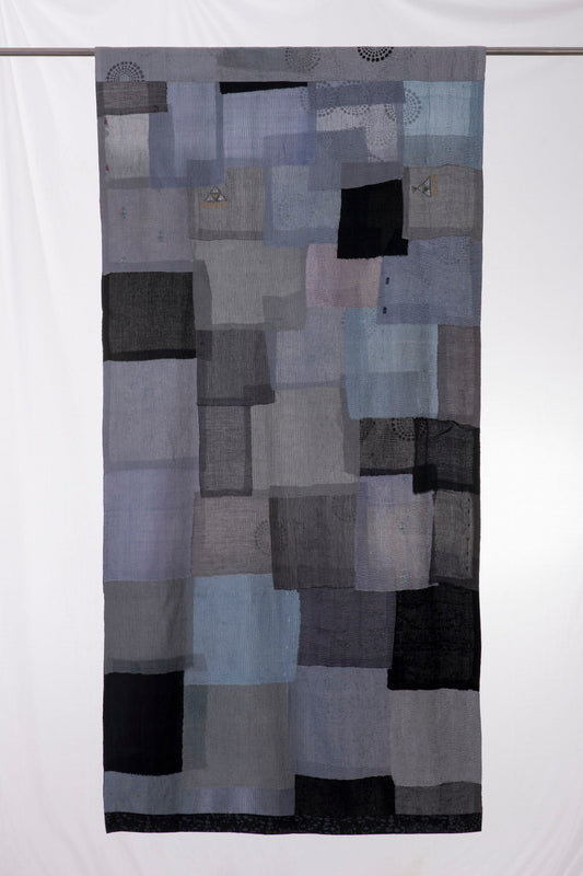 Ombre Patch Vintage Cotton Kantha Curtains - Gray