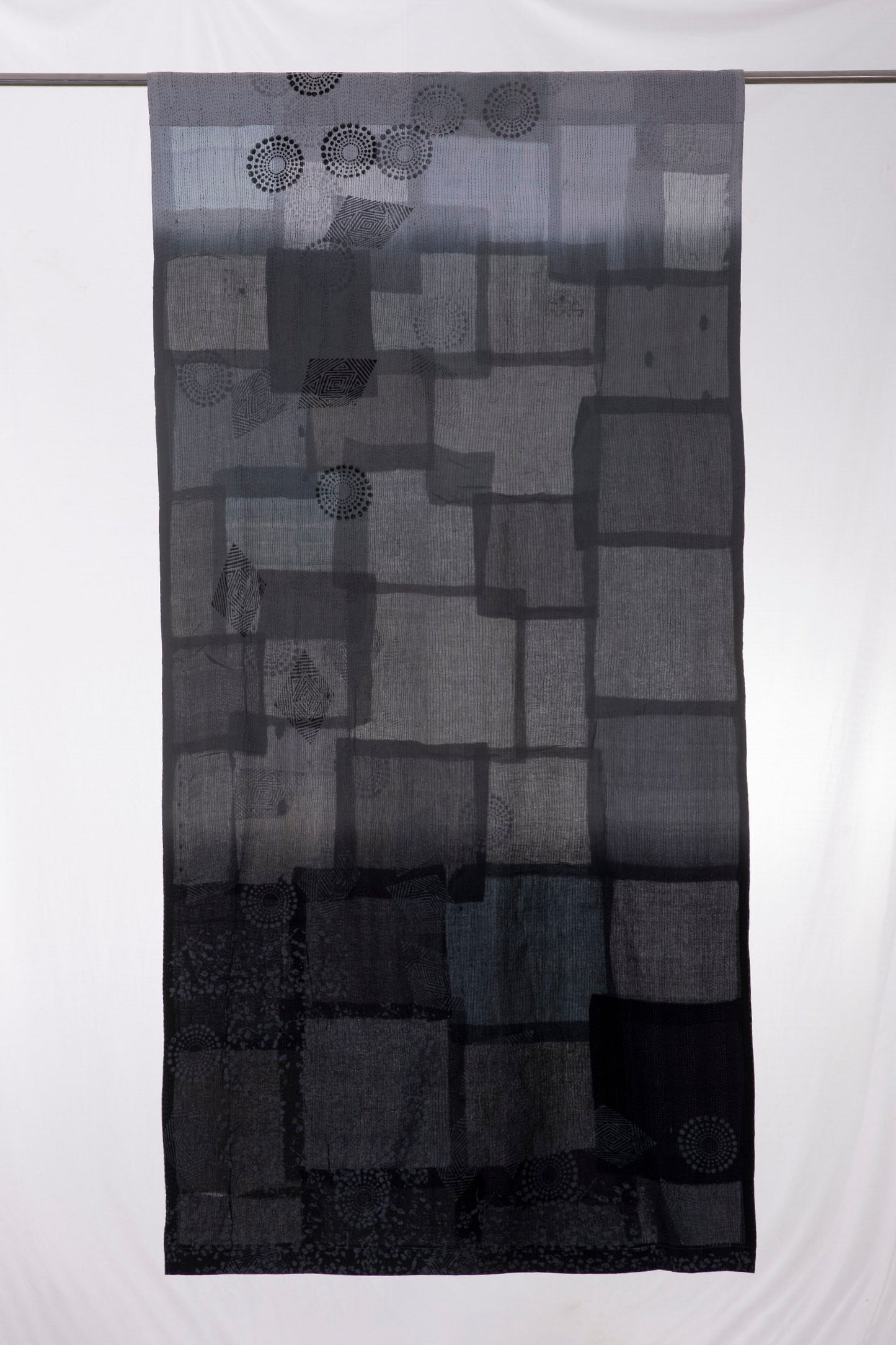 Ombre Patch Vintage Cotton Kantha Curtains - Gray
