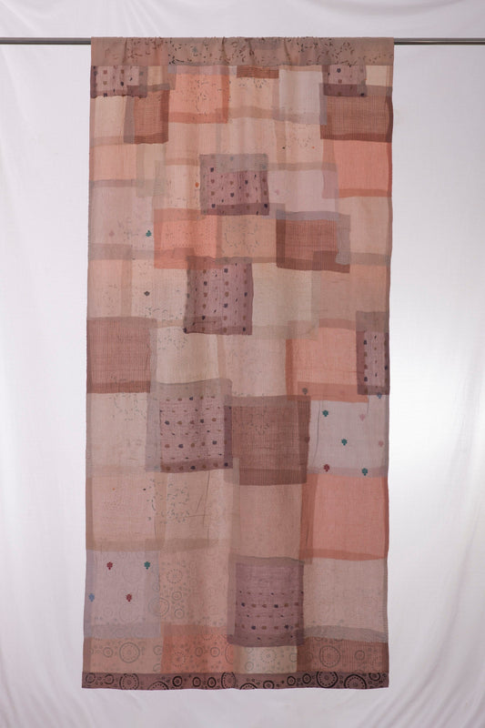 Ombre Patch Vintage Cotton Kantha Curtains - Pink