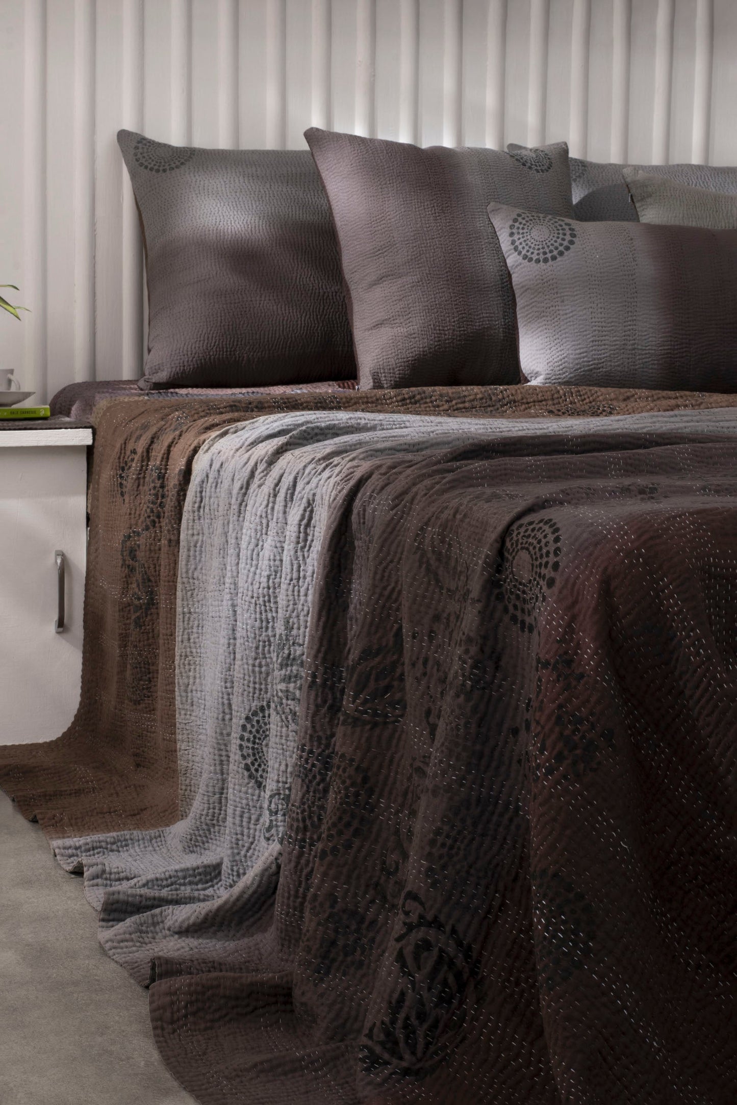 Ombre with Fray Patch Handmade Vintage Quilt - Chocolate