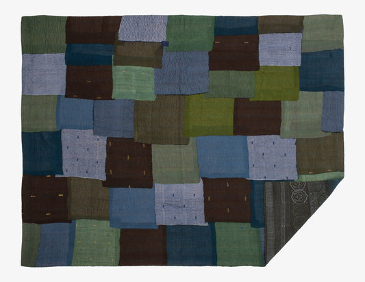 Ombre with Fray Handmade Vintage Kantha Throw - Avocado