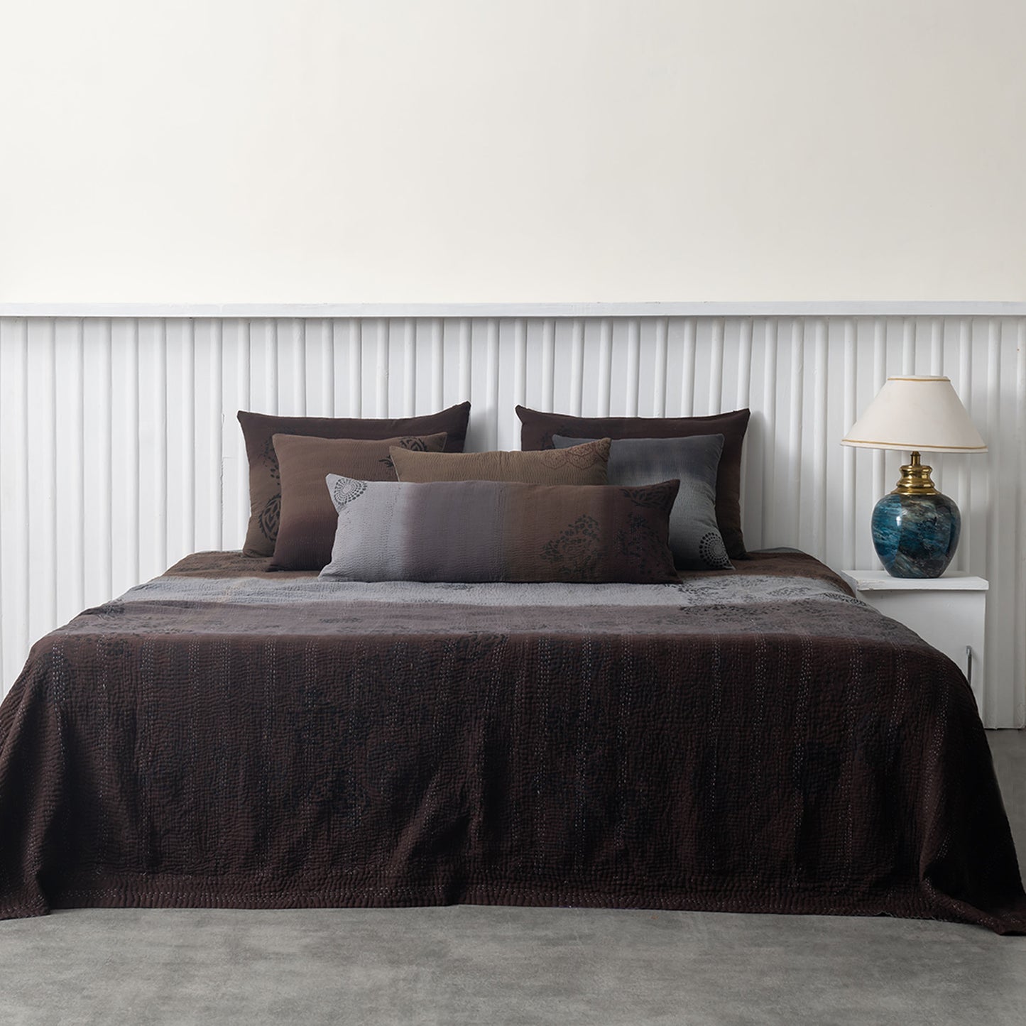 Ombre  Choclate with fray patch hade made vintage kantha throw