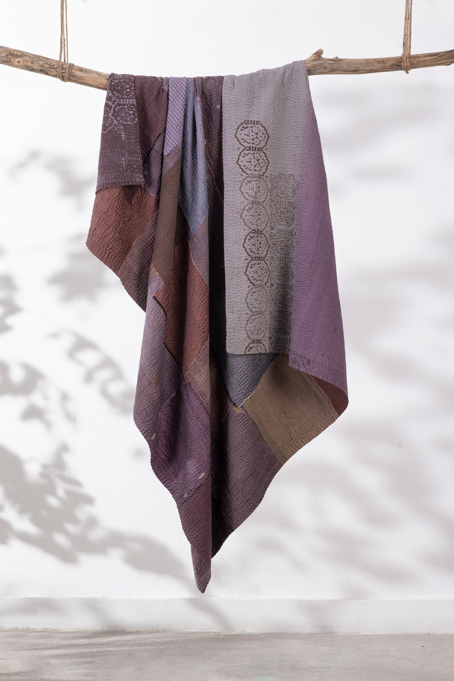 Ombre with Fray  Vintage Kantha Throw - Chocolate