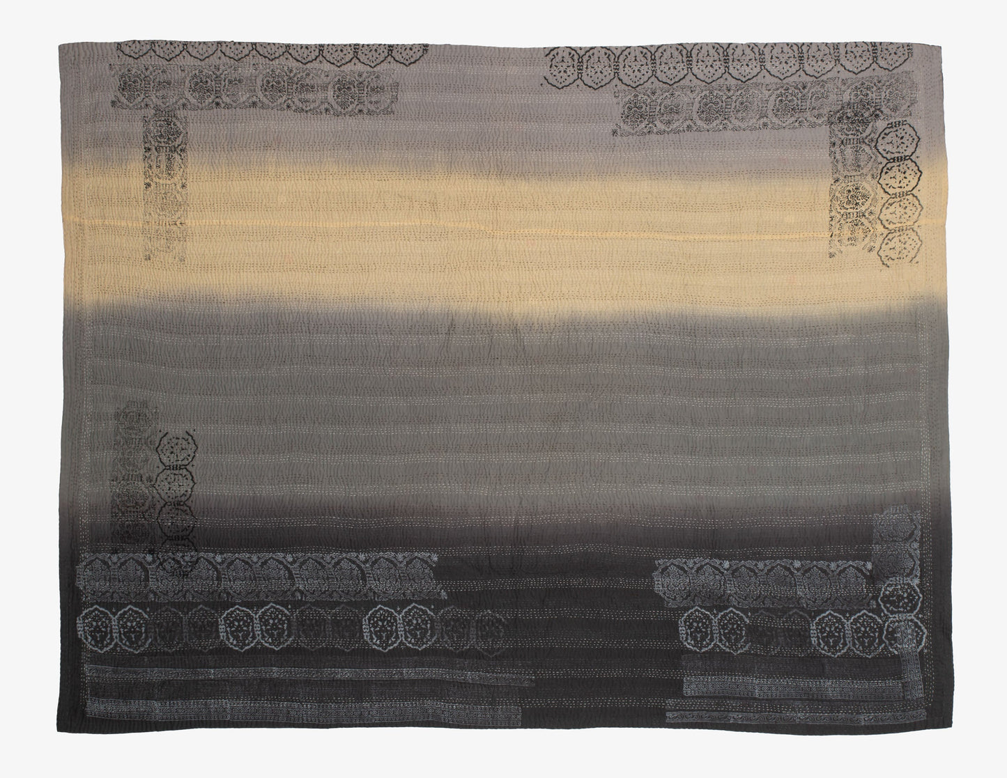 Ombre with Fray Handmade Vintage Kantha Throw - Yellow Stone