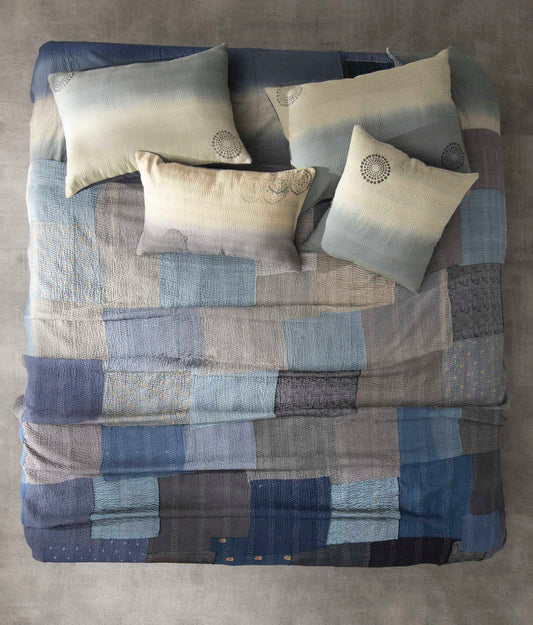 Ombre with Fray Patch Handmade Vintage Quilt - NAVY