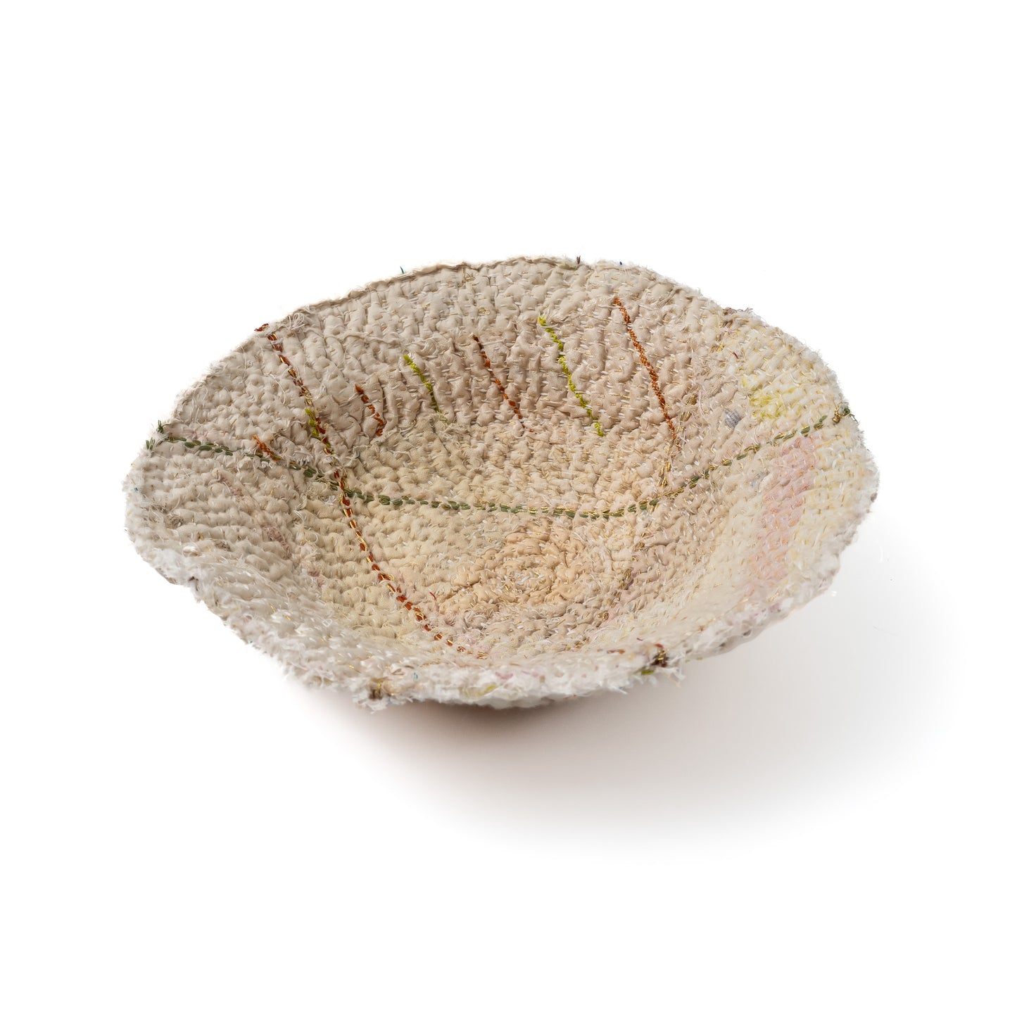 Handcrafted Kantha Rose Bowls (metallic kantha) - Shallow Bowl - Ivory