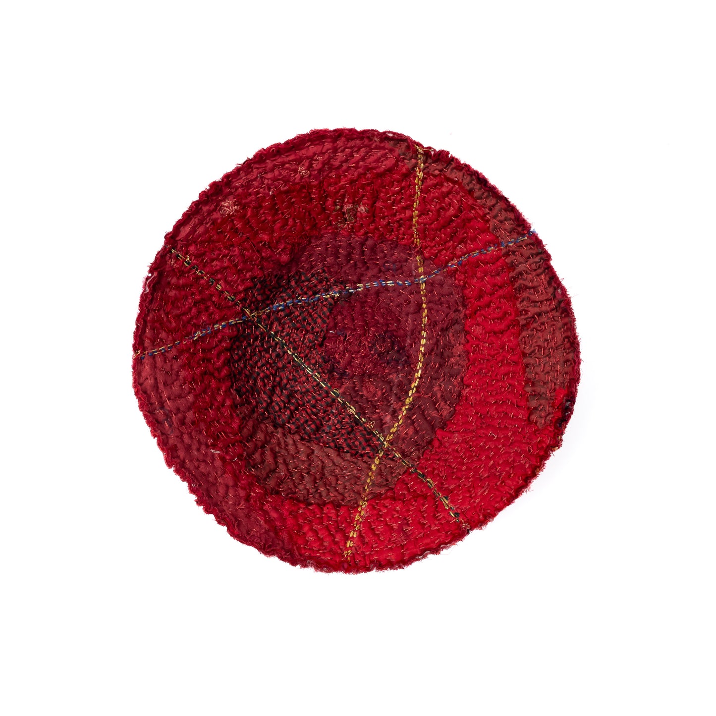 Handcrafted Kantha Rose Bowls (metallic kantha) - Shallow Bowl - Red