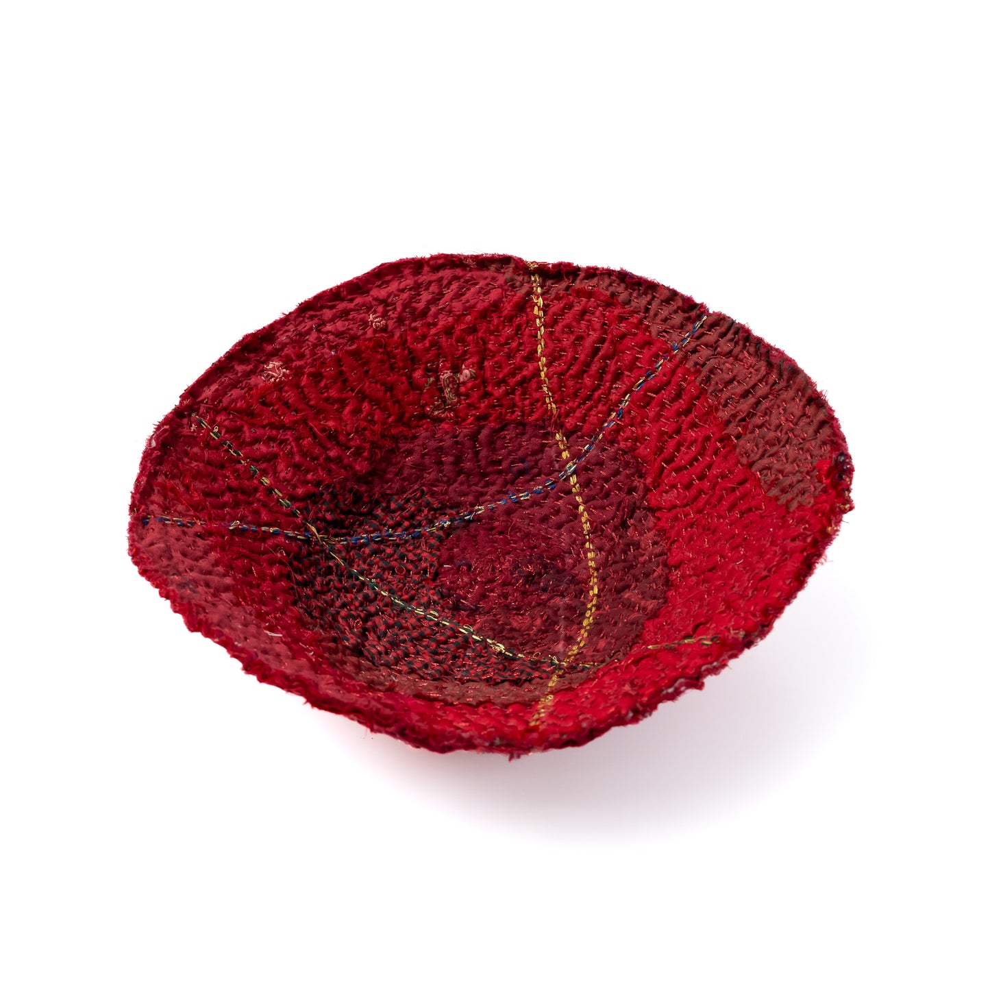 Handcrafted Kantha Rose Bowls (metallic kantha) - Shallow Bowl - Red