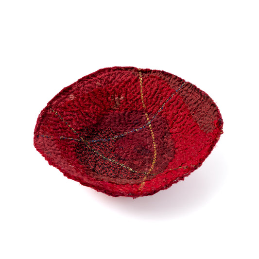 Handcrafted Kantha Rose Bowls (metallic kantha) - Shallow Bowl - Red