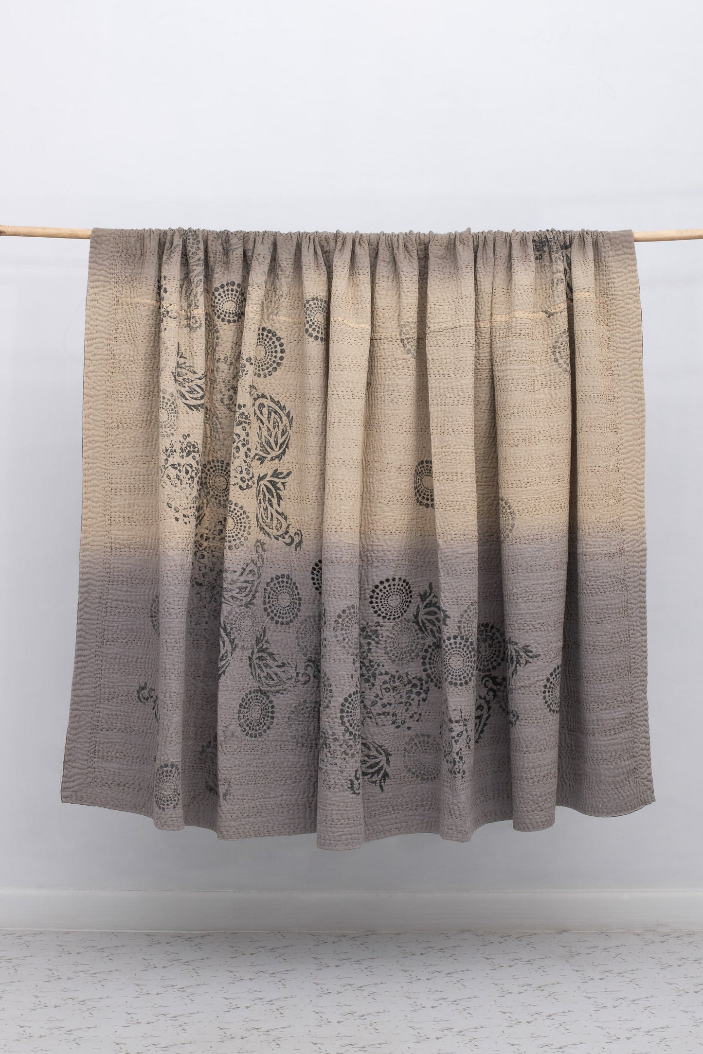 Ombre fray patch  kantha quilt  Yellowstone -gray